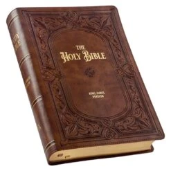 KJV Art Nouveau Framed Saddle Tan Faux Leather Bible – Thumb Index -Books Shop 206 1004 2